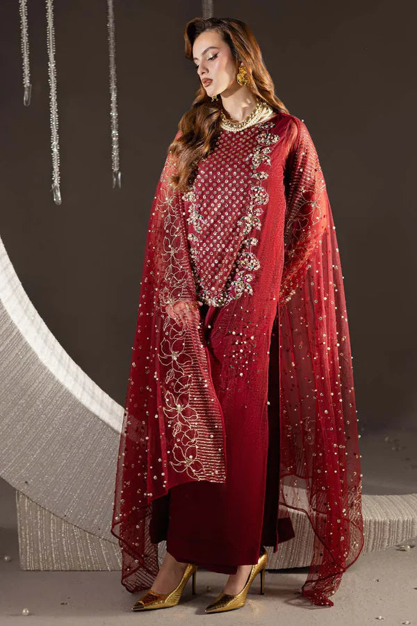03-Piece Embroidered Silk Suit With Organza Dupatta | Ready To Wear