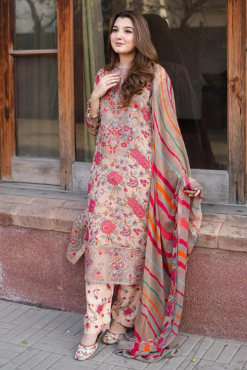03-Piece Printed Lawn Suit With Chiffon Dupatta | Ready To Wear