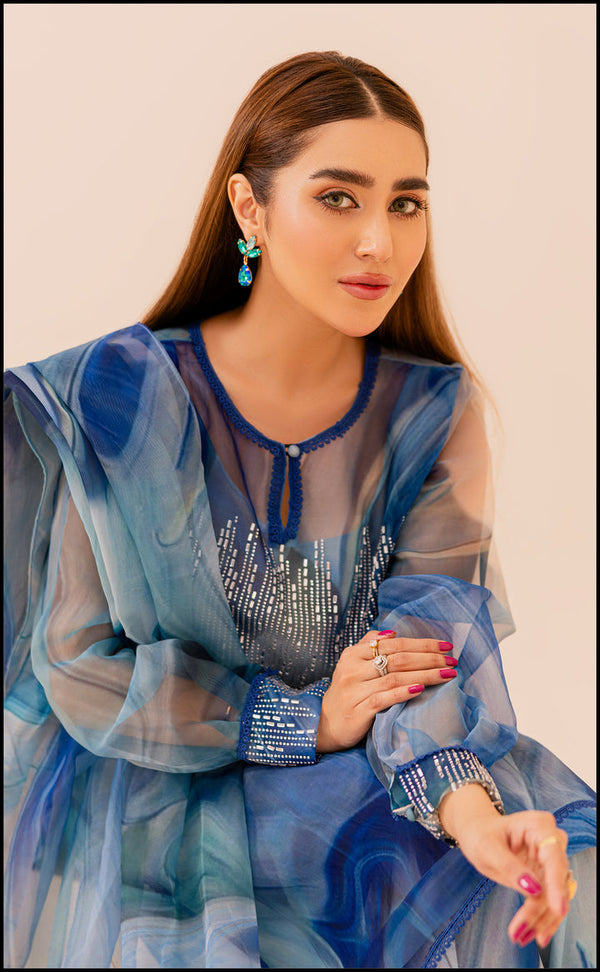 3 Piece Stitched Organza Suit - Ready to wear