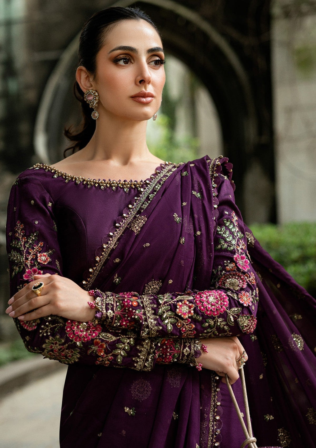 Chiffon Saree with Heavy Embroidery  - Ready  to Wear