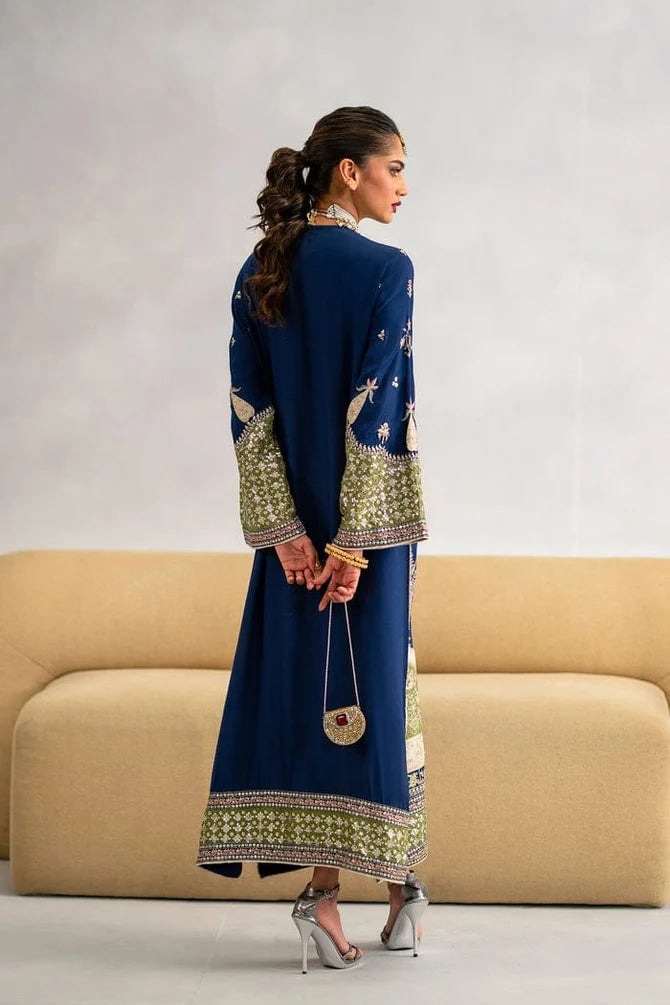 03-Piece Heavy Embroidered Shamoz Silk Kaftan - Ready To Wear