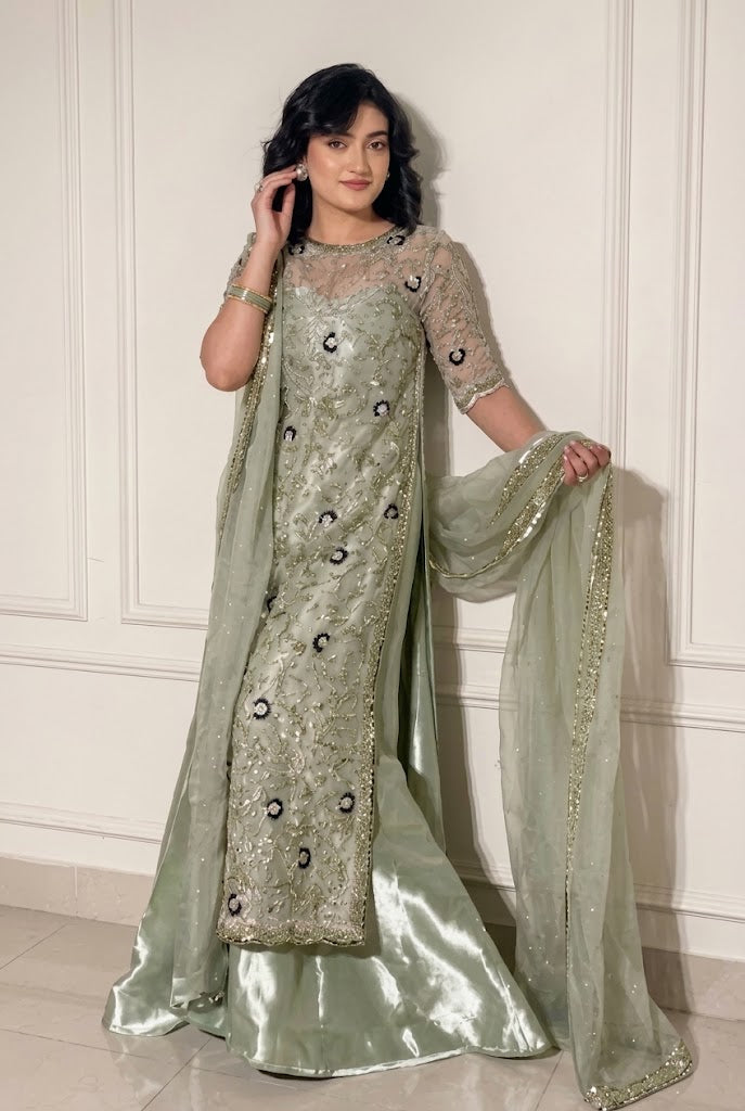 03-Piece Heavy Adda work Organza Suit - Ready to Wear