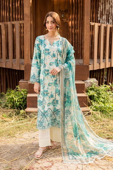 03-Piece Printed Lawn Suit With Chiffon Dupatta | Ready To Wear