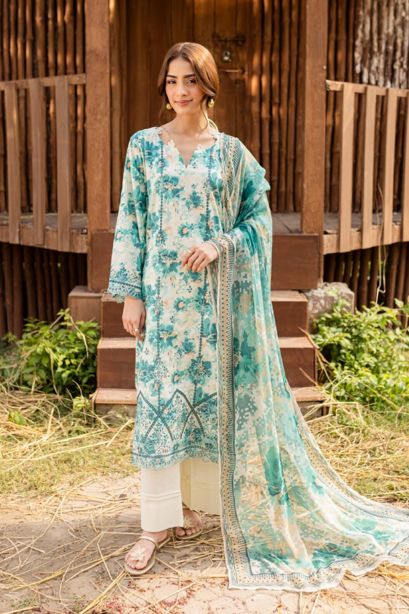 03-Piece Printed Lawn Suit With Chiffon Dupatta | Ready To Wear