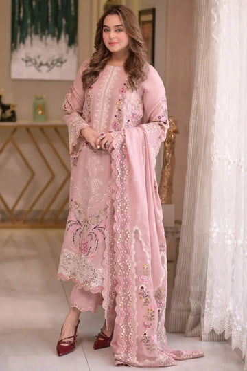 03-Piece Embroidered Cotton Suit With Net Dupatta | Ready To Wear