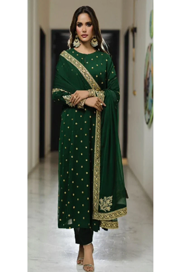 3 Piece Stitched  Chiffon  suit - Ready  to Wear
