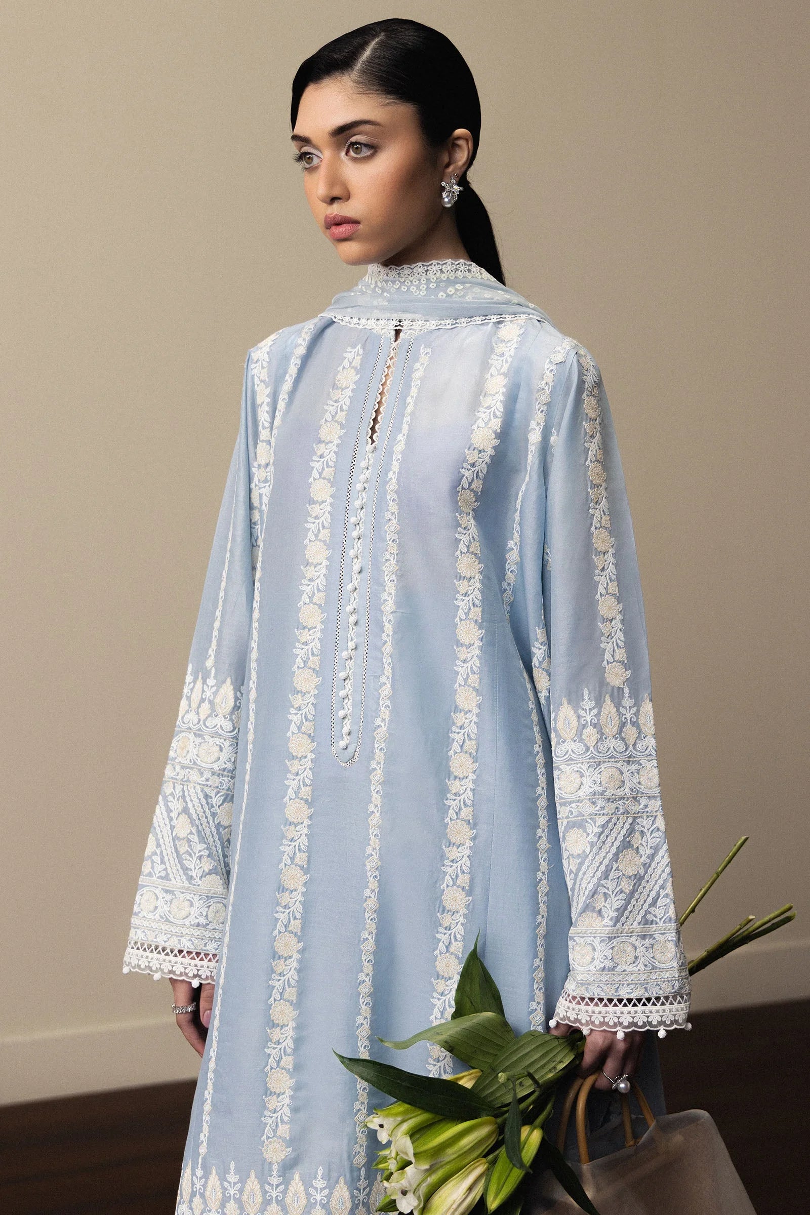 03-Piece Embroidered Lawn Suit With Cotton Net Dupatta | Ready To Wear