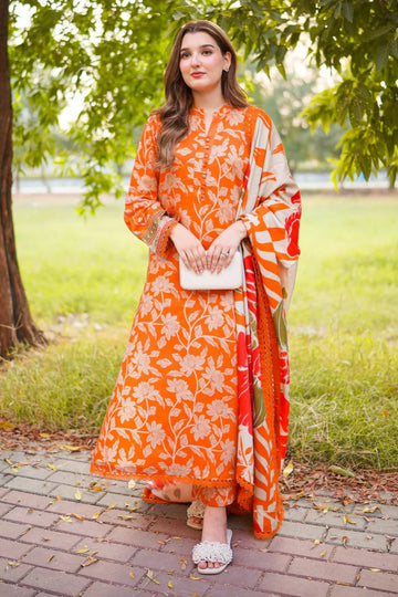 03-Piece Printed Lawn Suit - Ready To Wear