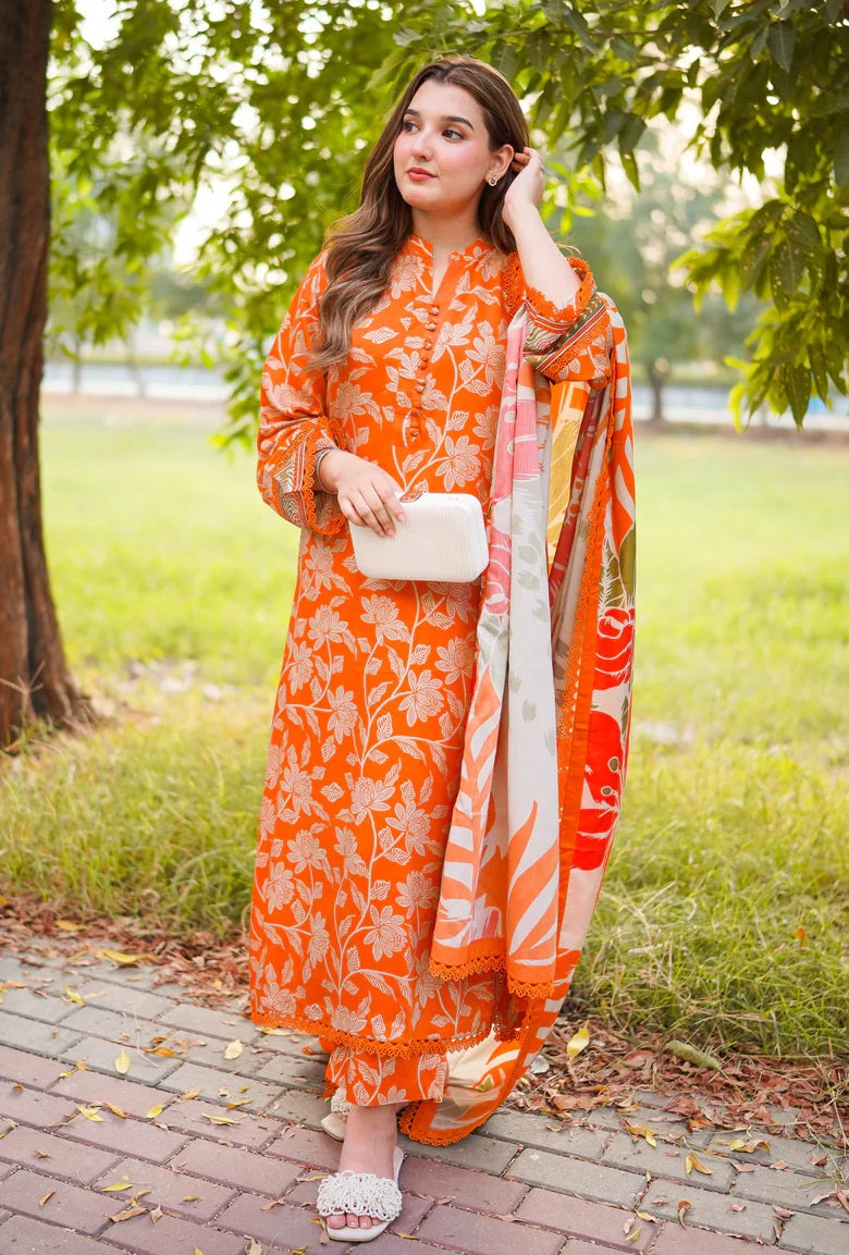 03-Piece Printed Lawn Suit - Ready To Wear