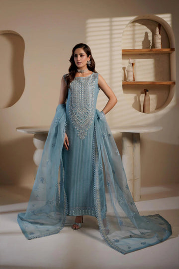 3 Piece Stitched Organza Suit - Ready to wear