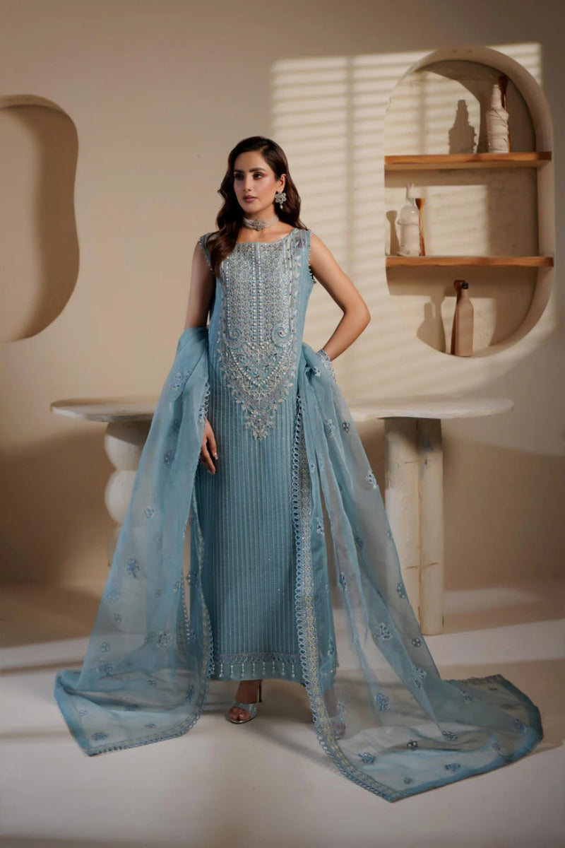 3 Piece Stitched Organza Suit - Ready to wear