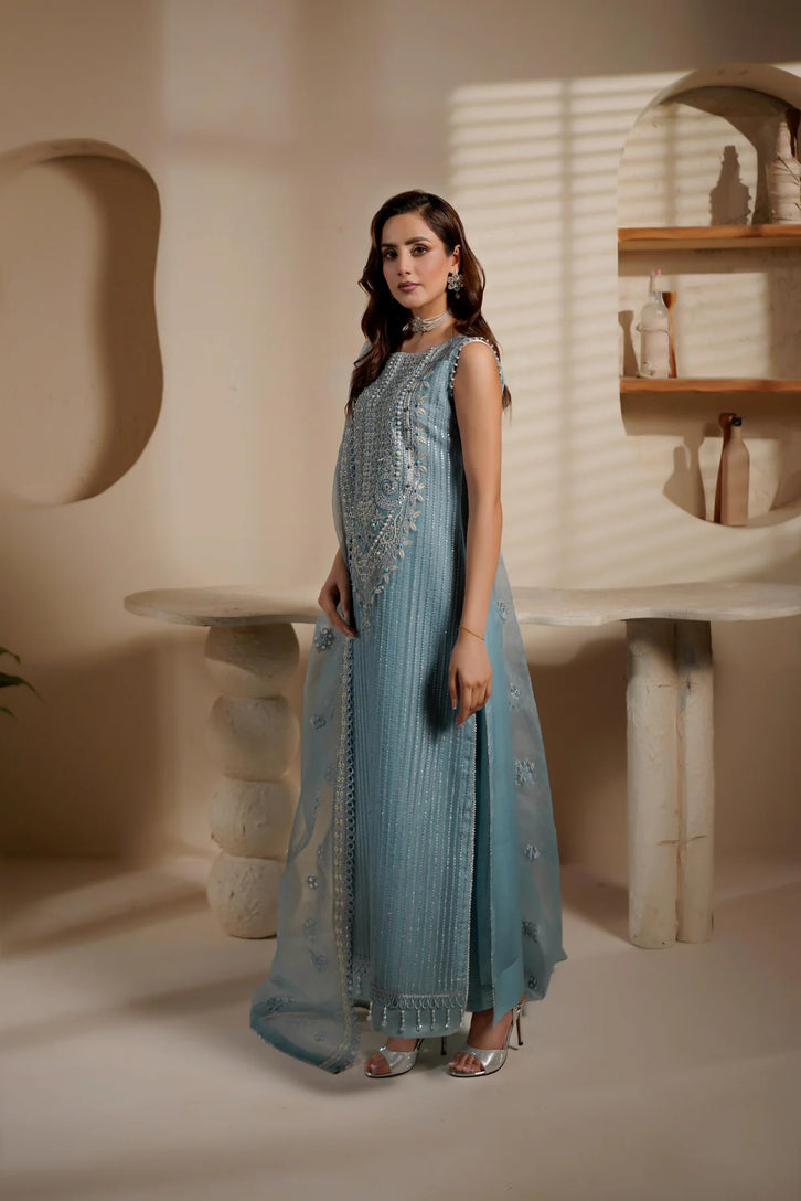 3 Piece Stitched Organza Suit - Ready to wear