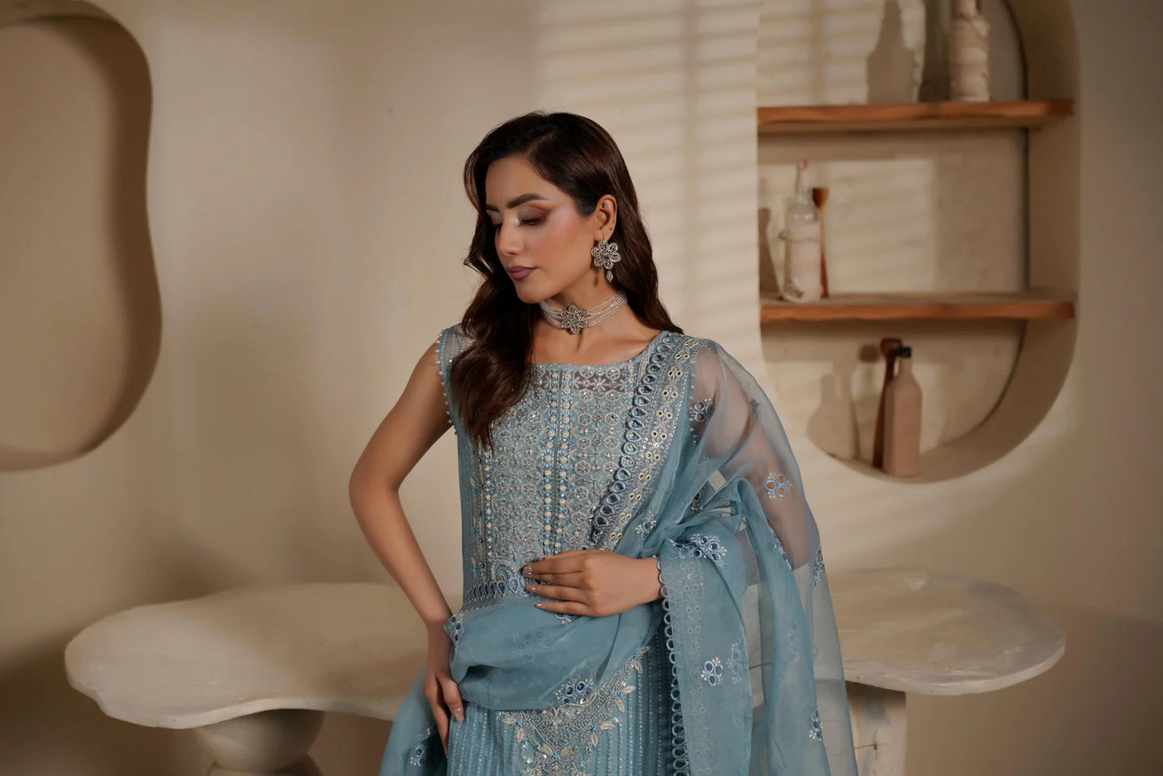3 Piece Stitched Organza Suit - Ready to wear