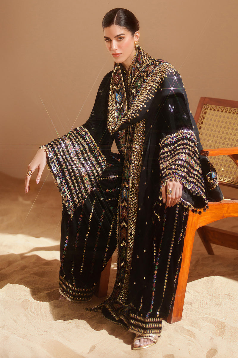 03-piece Embroidered Velvet Formal Suit Ready to wear
