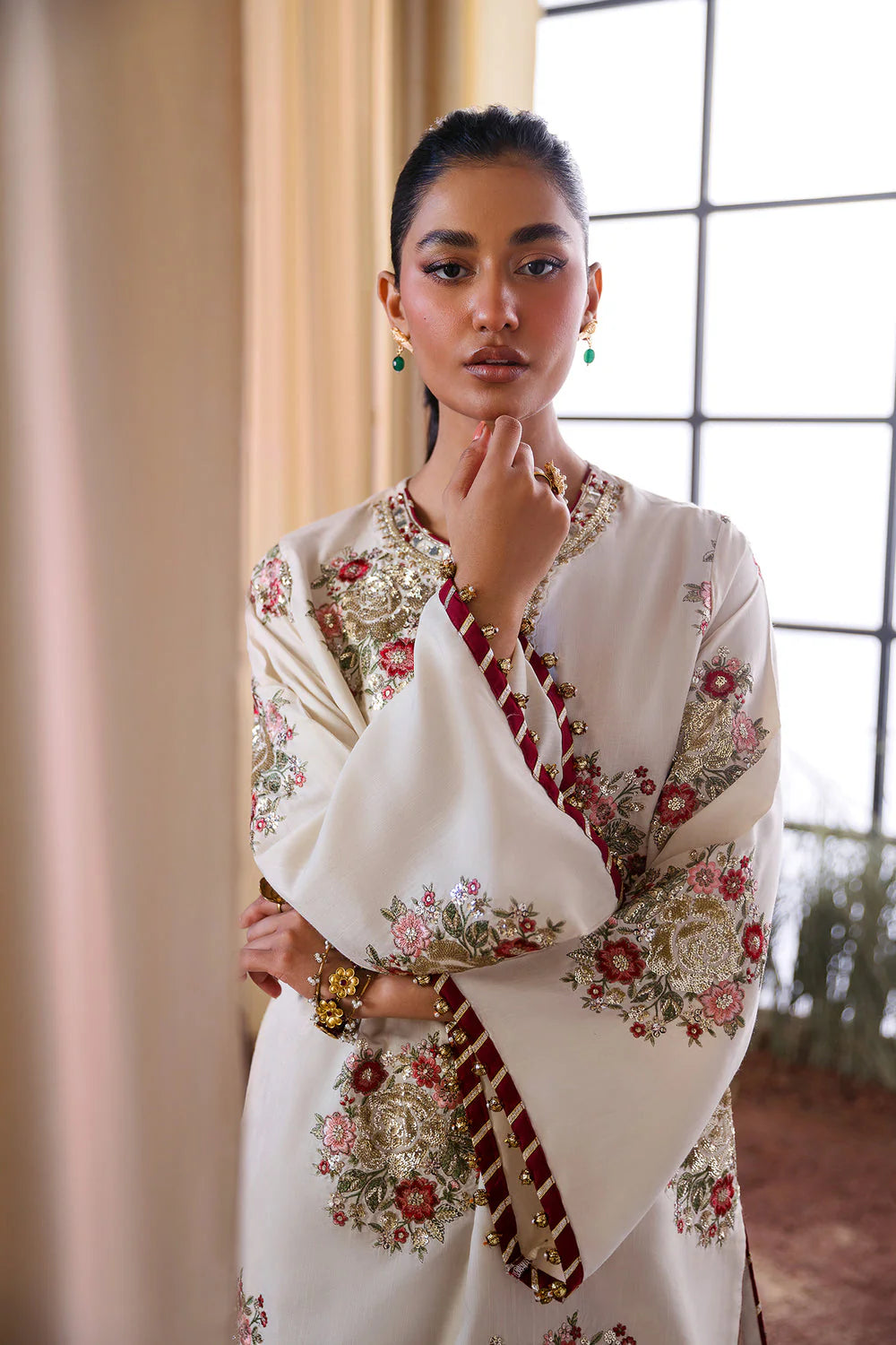 02-Piece Luxury Embroidered Shamoze Silk Suit - Ready To Wear