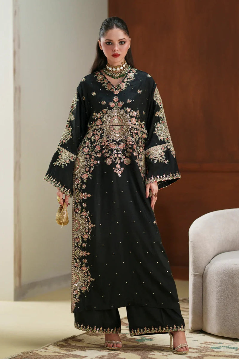 03-Piece Kaftan Style Charmoush Silk Suit - Ready To Wear