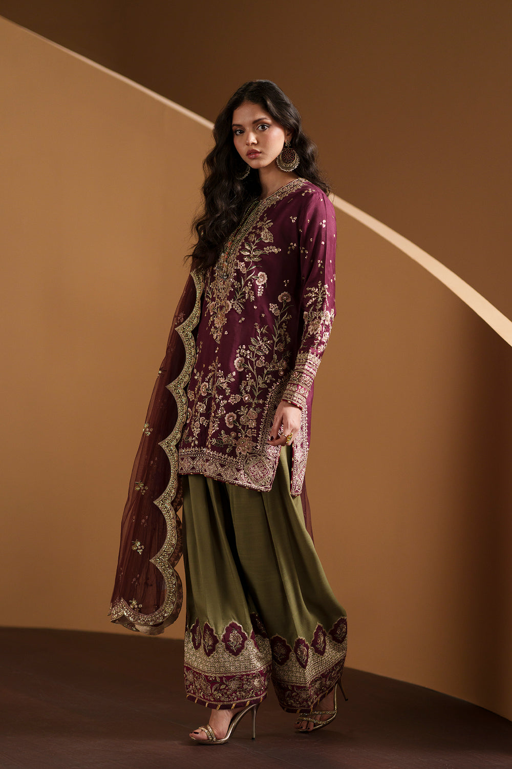 03-Piece Heavy Embroidered Raw Silk Suit - Ready To Wear
