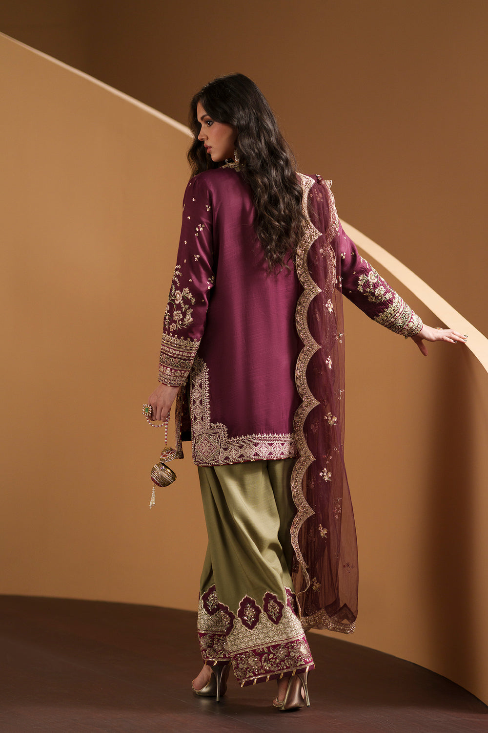 03-Piece Heavy Embroidered Raw Silk Suit - Ready To Wear