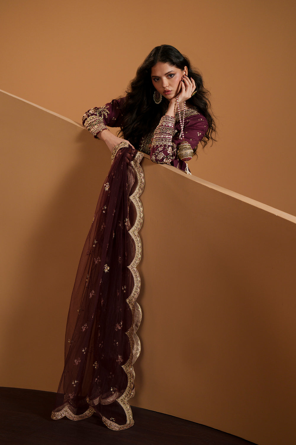 03-Piece Heavy Embroidered Raw Silk Suit - Ready To Wear