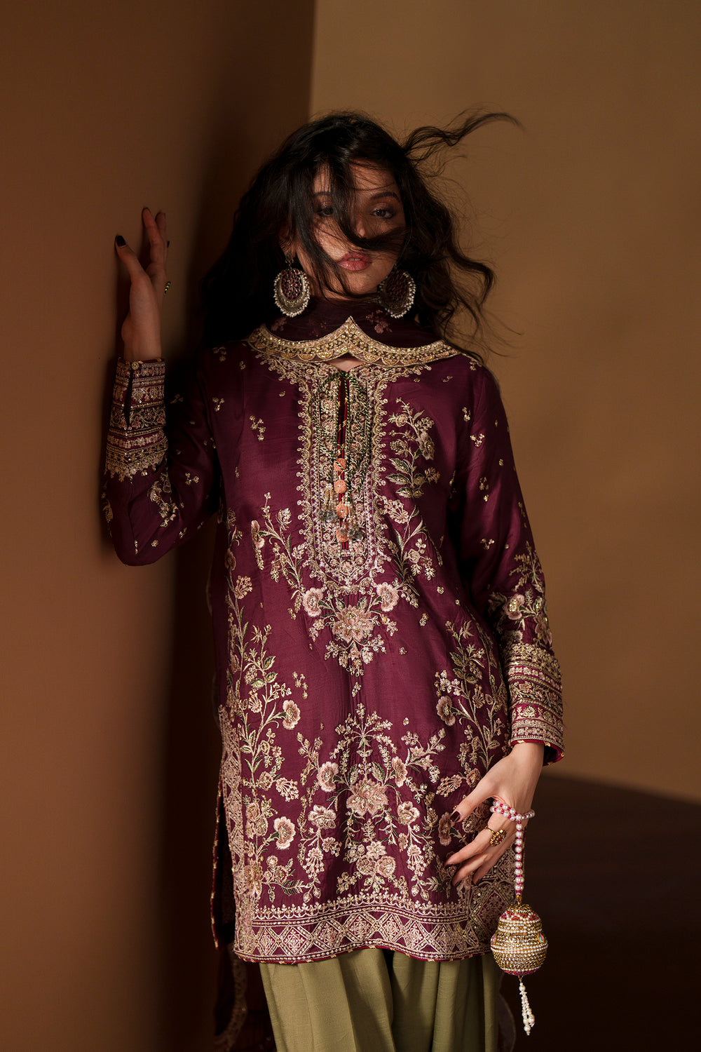 03-Piece Heavy Embroidered Raw Silk Suit - Ready To Wear