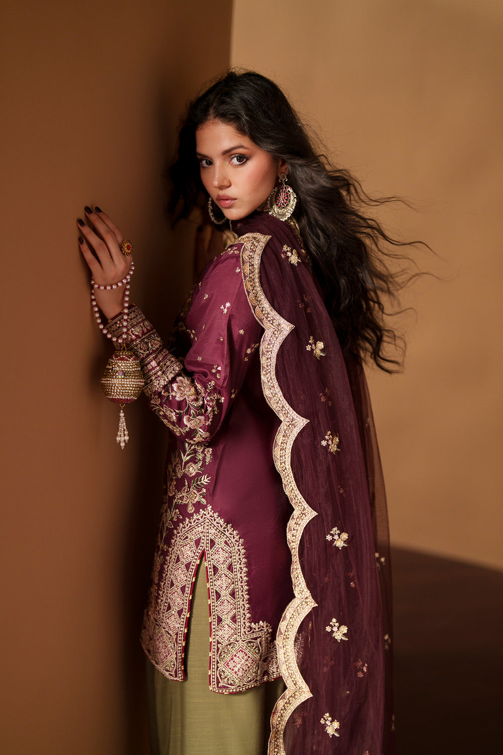 03-Piece Heavy Embroidered Raw Silk Suit - Ready To Wear