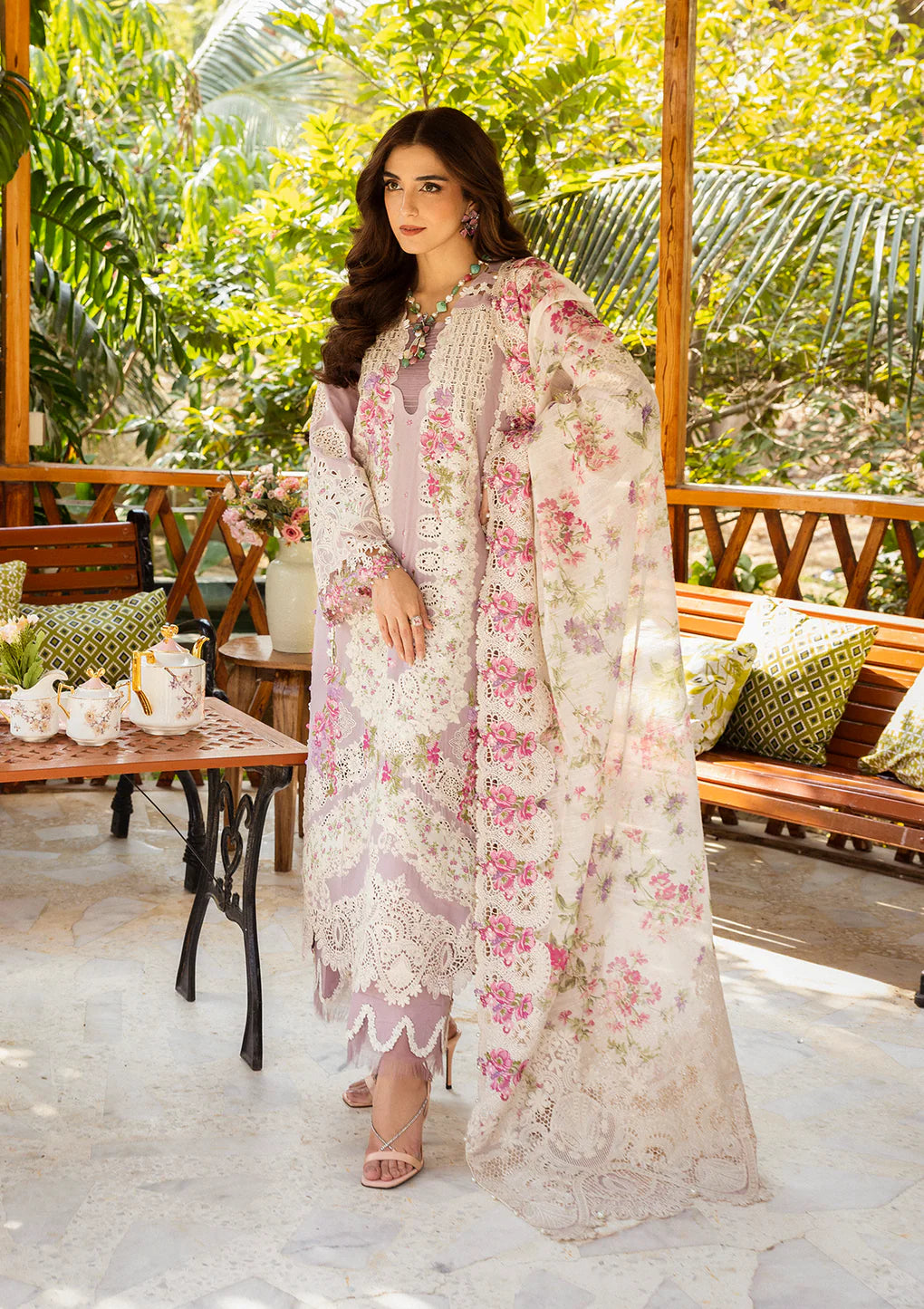03-Piece Embroidered Cotton Suit With Silk Dupatta | Ready To Wear