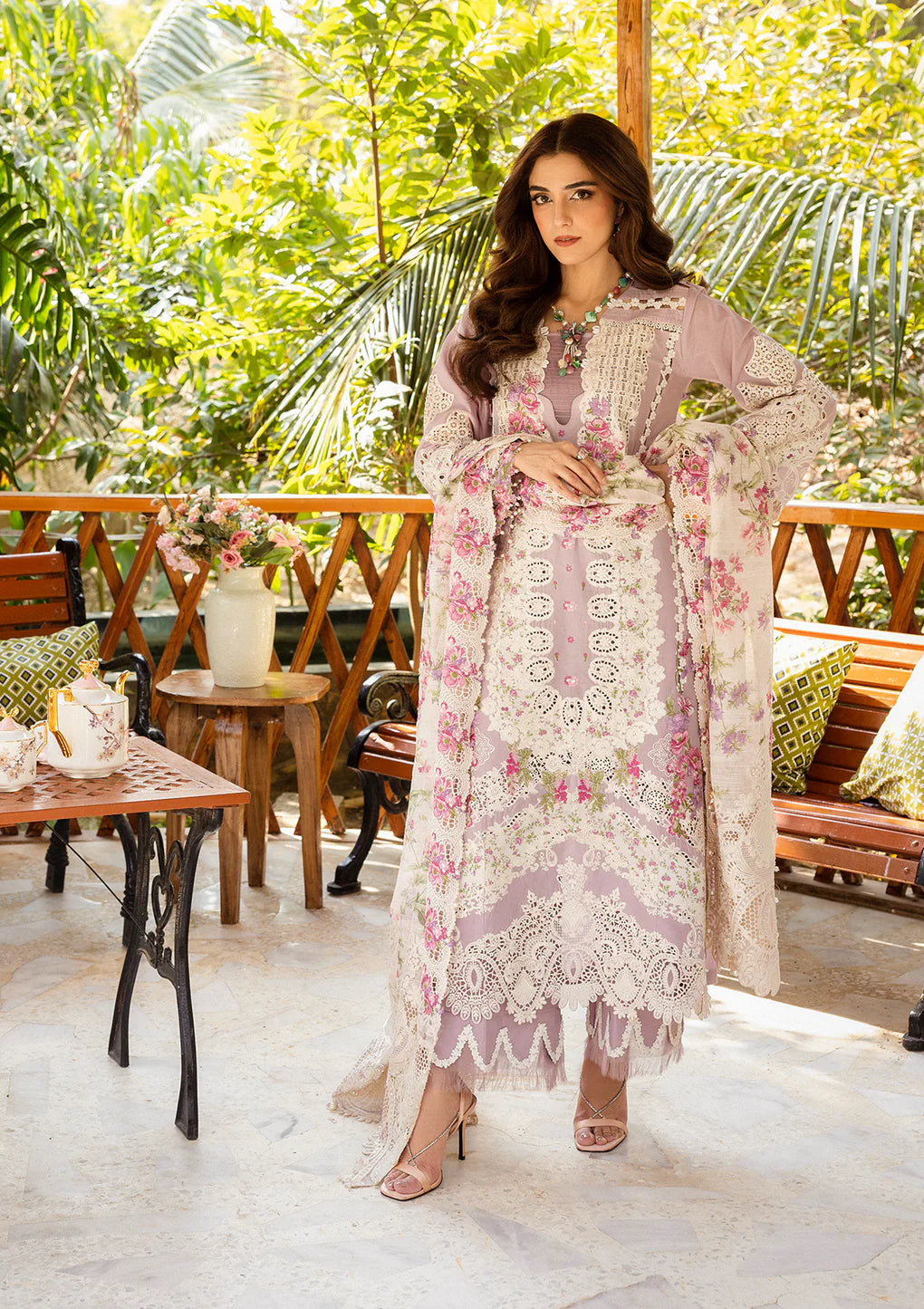 03-Piece Embroidered Cotton Suit With Silk Dupatta | Ready To Wear