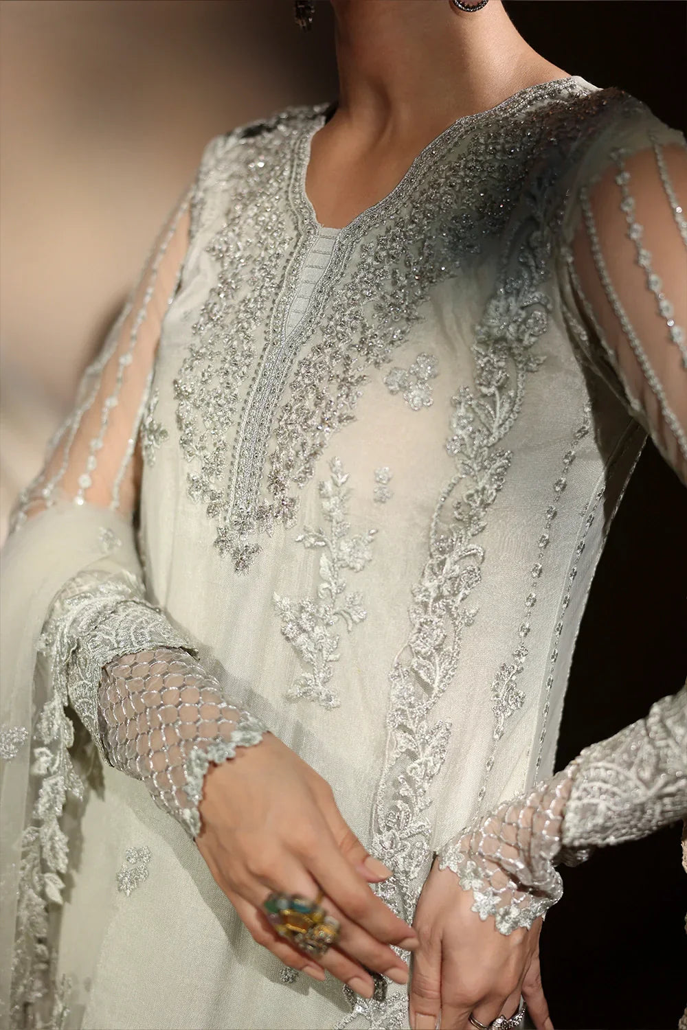 03-Piece Net Suit With Embroidery | Ready To Wear