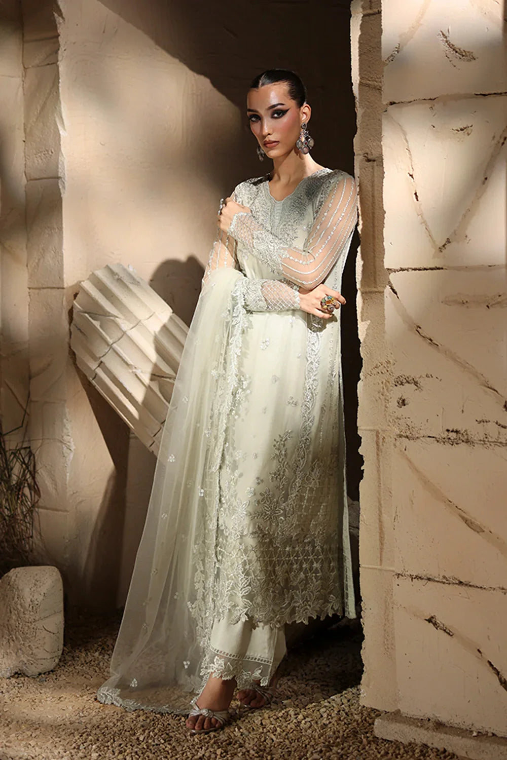 03-Piece Net Suit With Embroidery | Ready To Wear