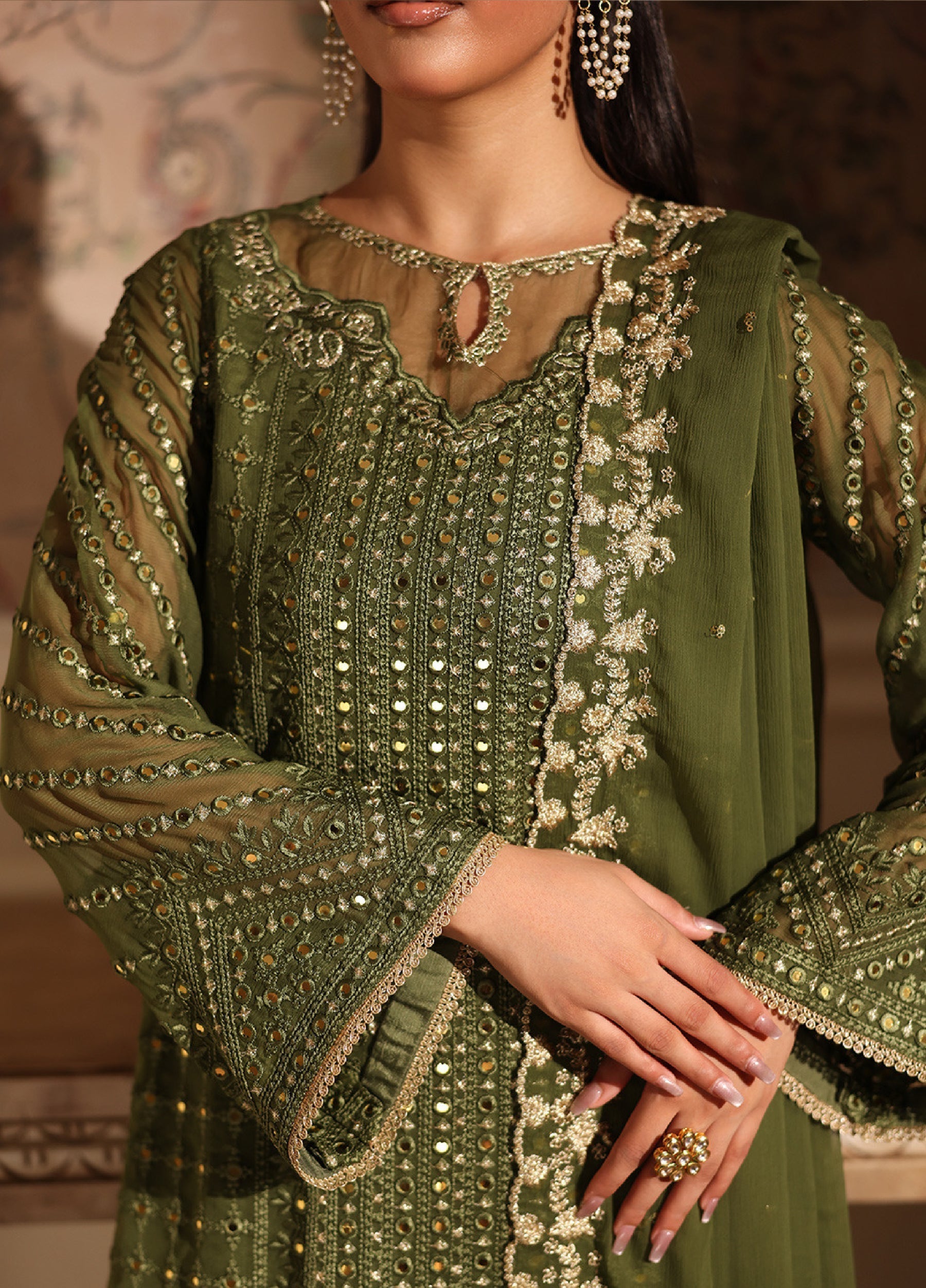 3  Piece Stitched Chiffon Suit - Ready to Wear