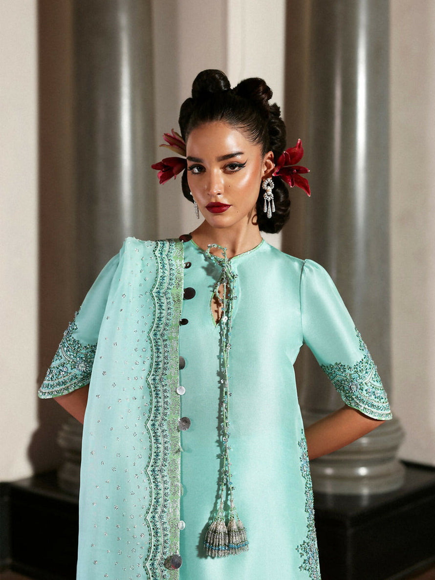 3 Piece Stitched Indian Raw Silk Suit - Ready to wear