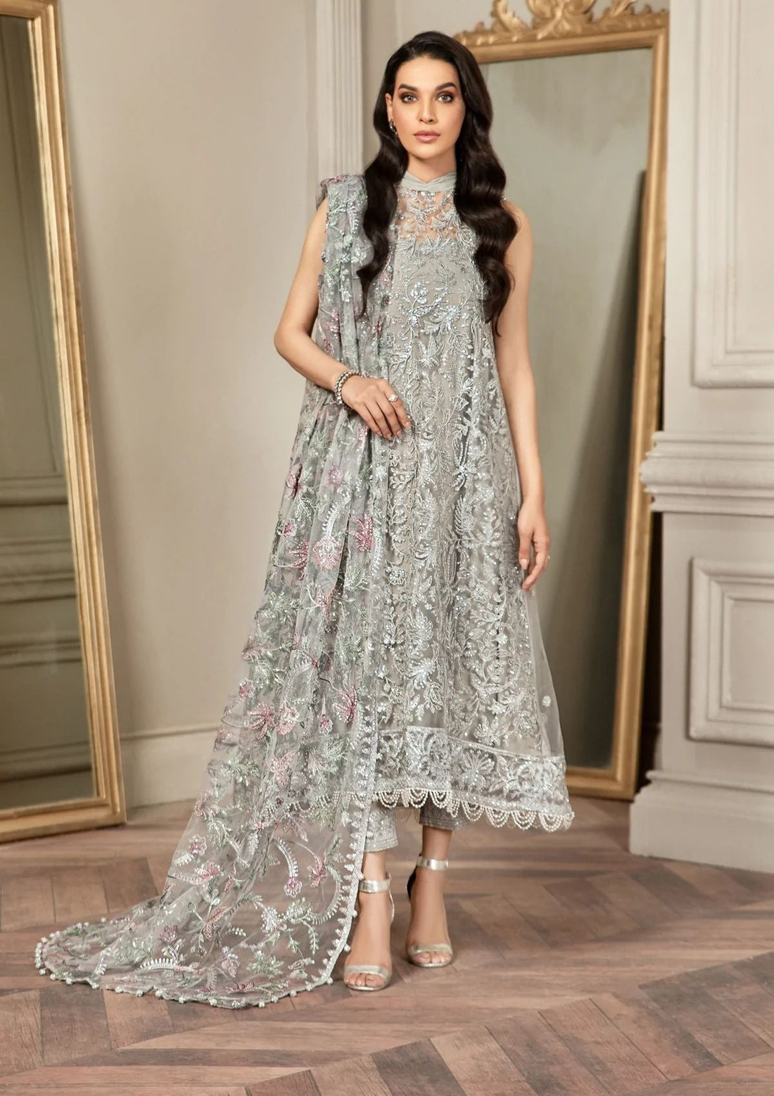 Heavy Embroidered Net Suit With Shamoz Silk Inner & Trouser