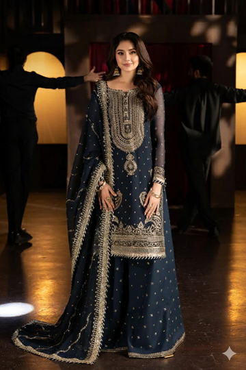 3 Piece Stitched Chiffon  Gharara Suit - Ready to Wear