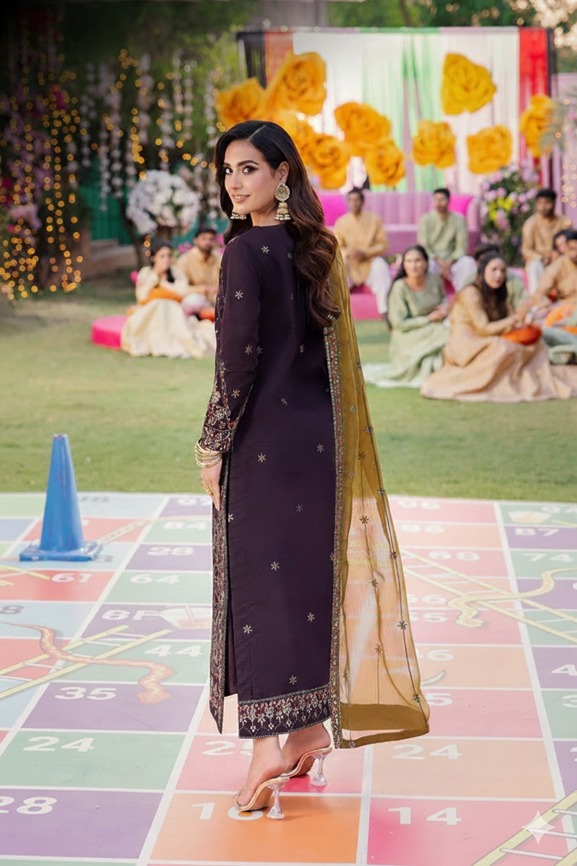3 Piece Stitched Chiffon Suit - Ready to wear