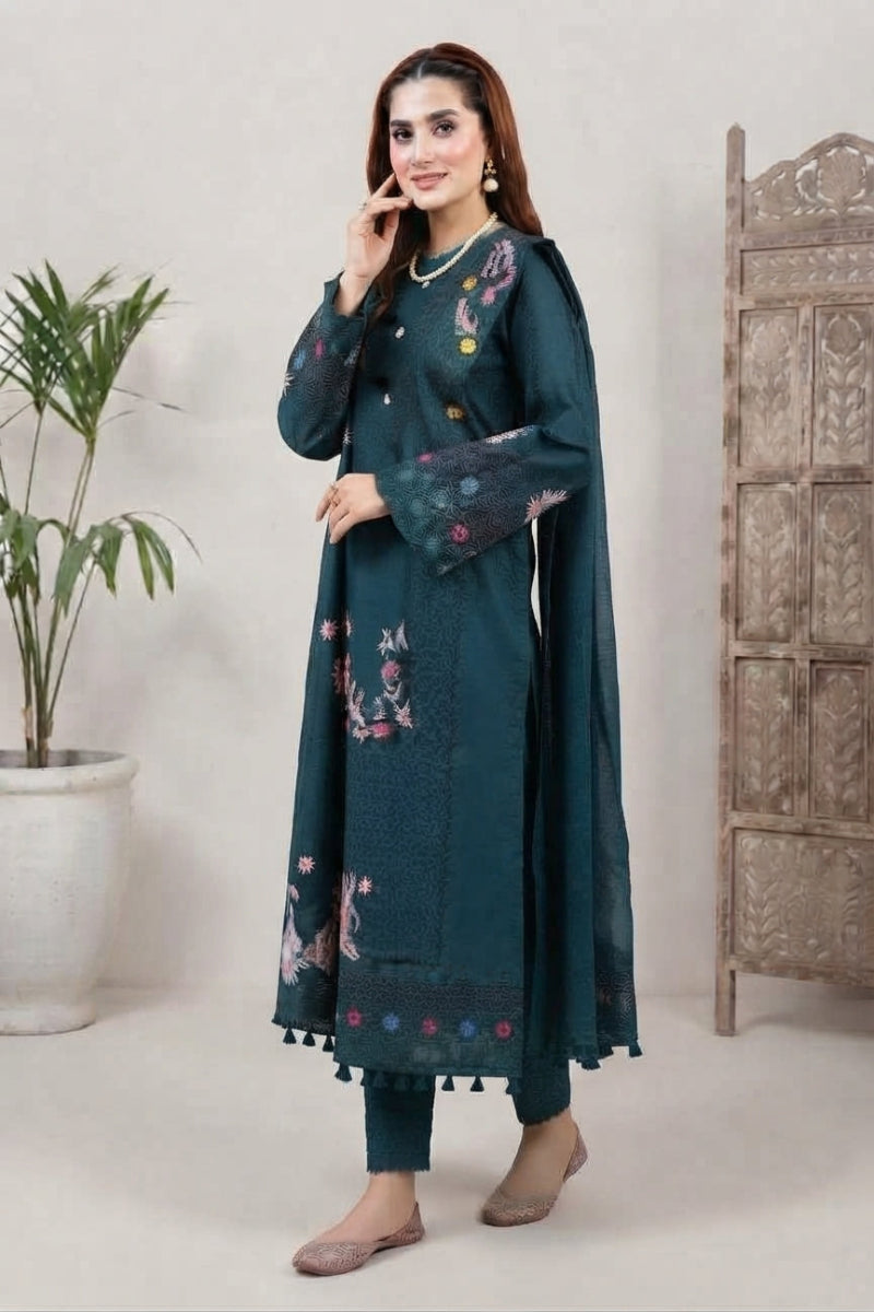 uxury Lawn Chicken Kari 3-Piece Unstitched Suit  | ready to wear