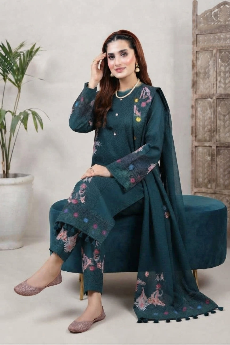 uxury Lawn Chicken Kari 3-Piece Unstitched Suit  | ready to wear
