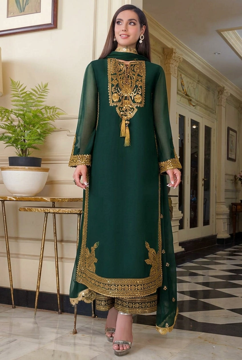 03-piece Luxury Chiffon Embroidered Suit