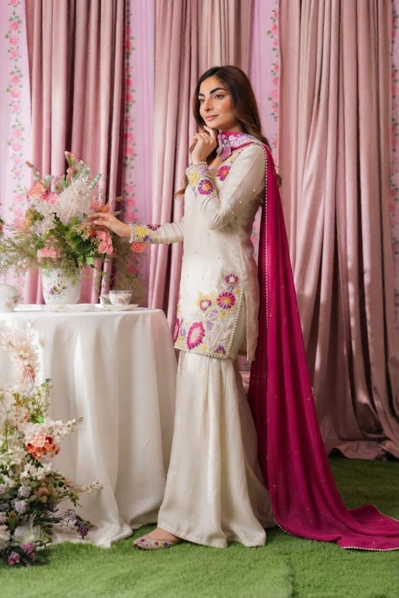 Multi Floral Luxury Shamoz Silk 3-Piece Suit | ready to  wear