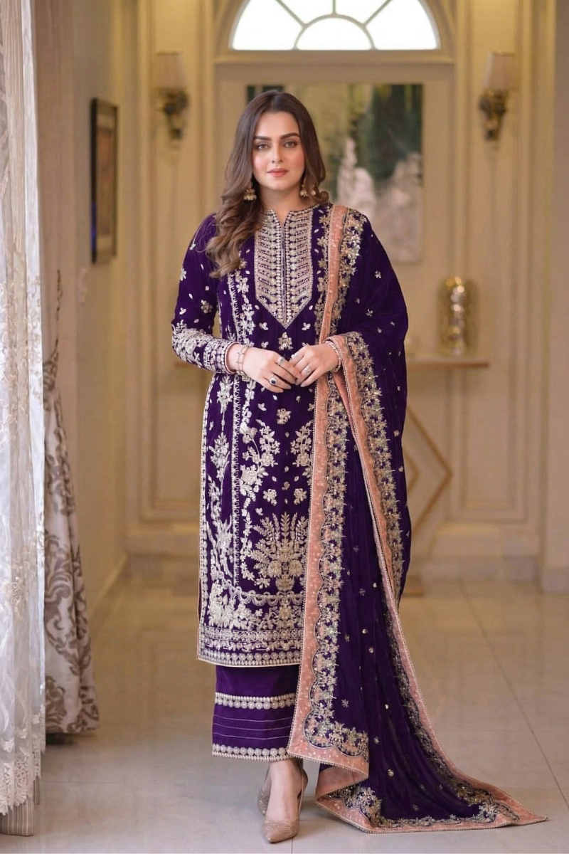 03-Piece Chiffon Suit With Heavy Embroidery - Ready To Wear