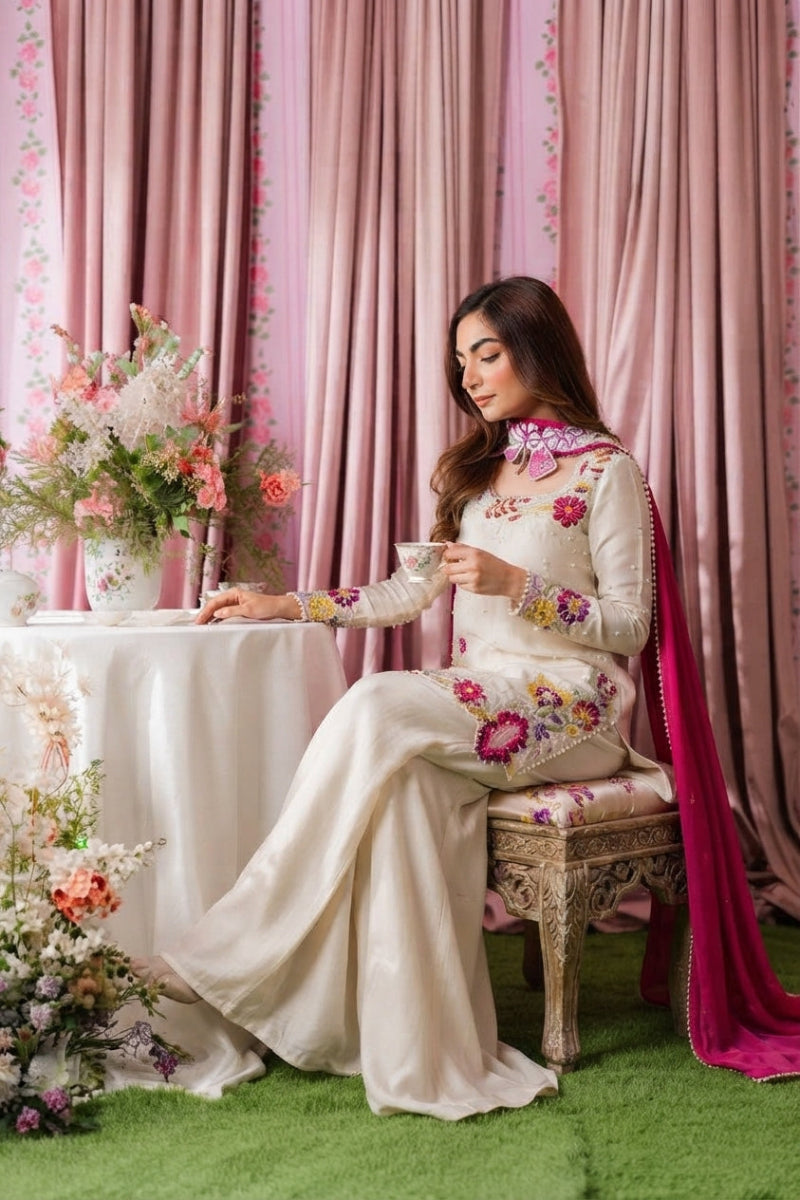 Multi Floral Luxury Shamoz Silk 3-Piece Suit | ready to  wear