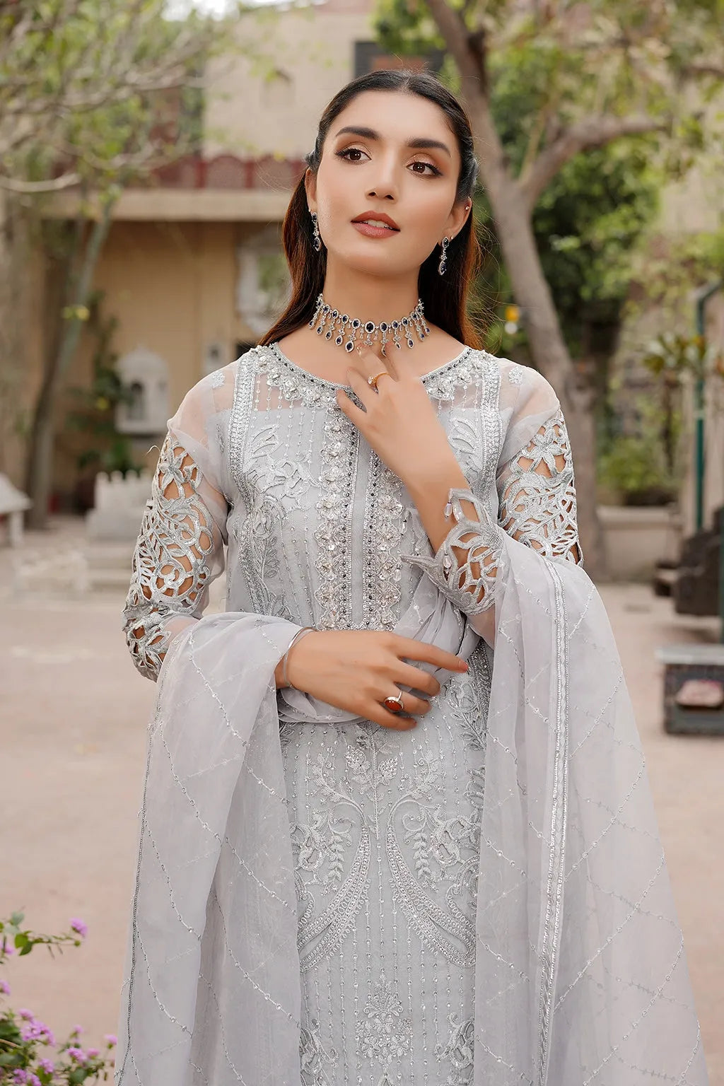 3 Piece Stitched Organza & Malai Bridal Suit