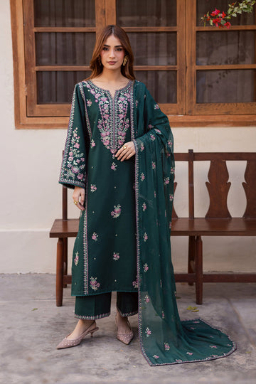 03-Piece Embroidered Raw Silk Suit - Ready to Wear