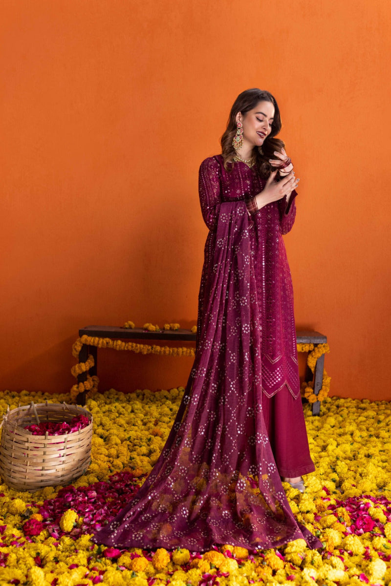 03-Piece Sequence Embroidered Chiffon Suit - Ready To Wear