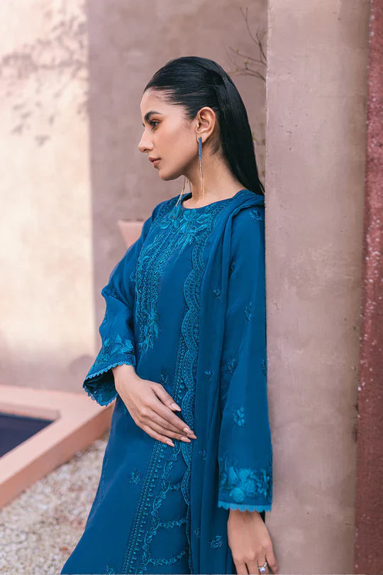 Azure Stitched Chiffon Suit With Malai Trouser