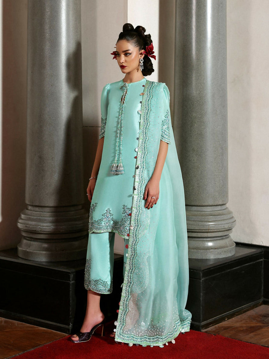 3  Piece Stitched  Indian Raw Silk  Suit - Ready  to Wear