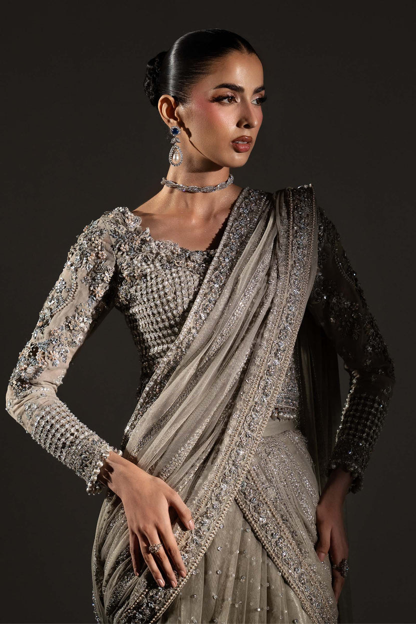Luxury Chiffon Sequin Embroidered Saree - Ready To Wear