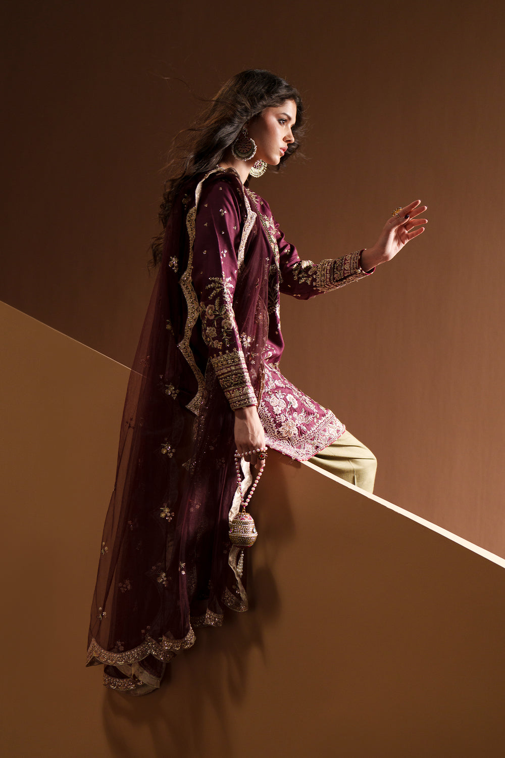 03-Piece Heavy Embroidered Raw Silk Suit - Ready To Wear