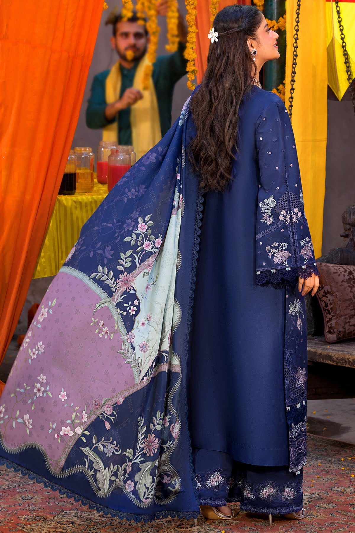 03-Piece Embroidered Lawn Suit With Silk Dupatta | Ready To Wear