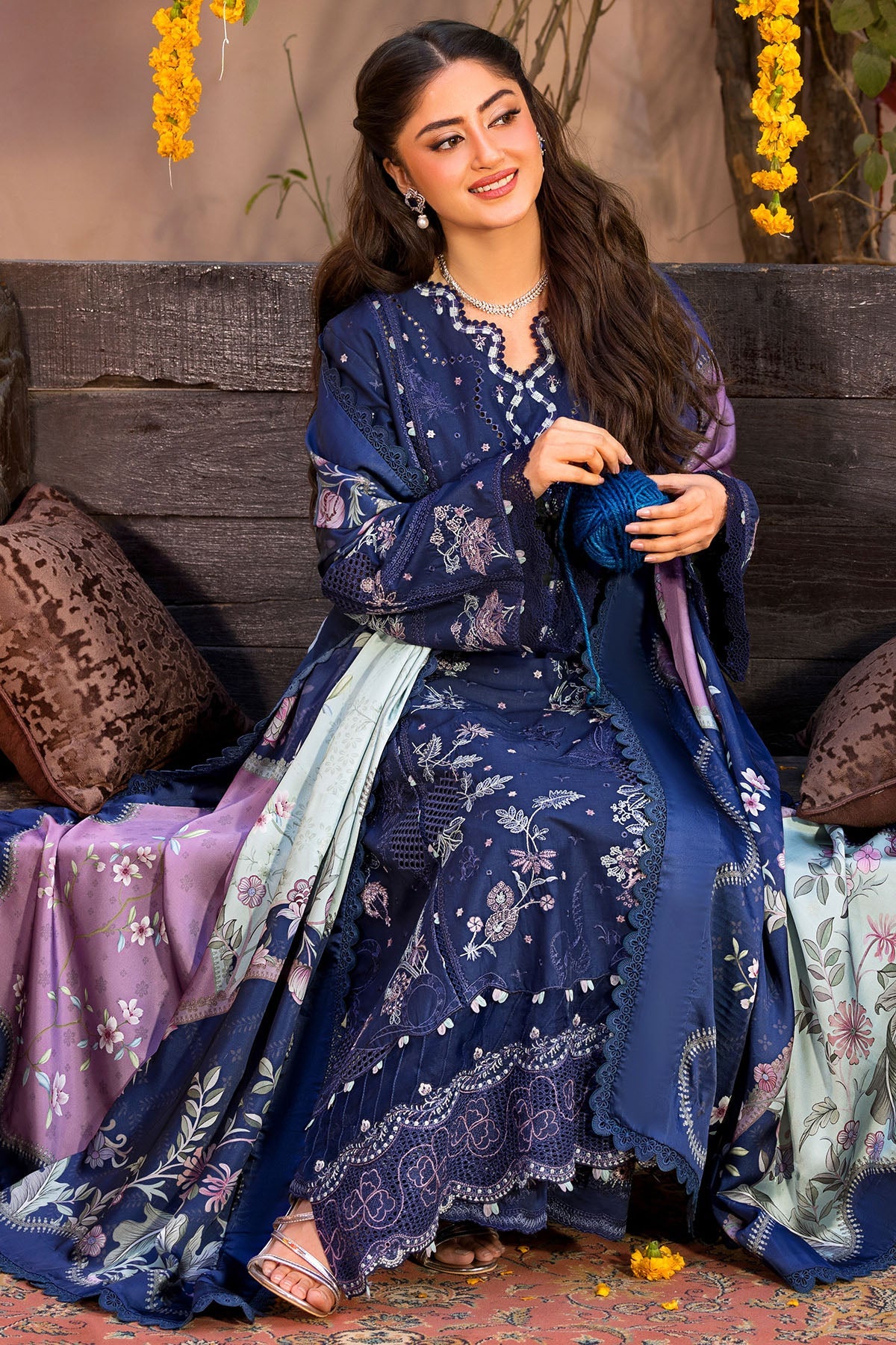 03-Piece Embroidered Lawn Suit With Silk Dupatta | Ready To Wear