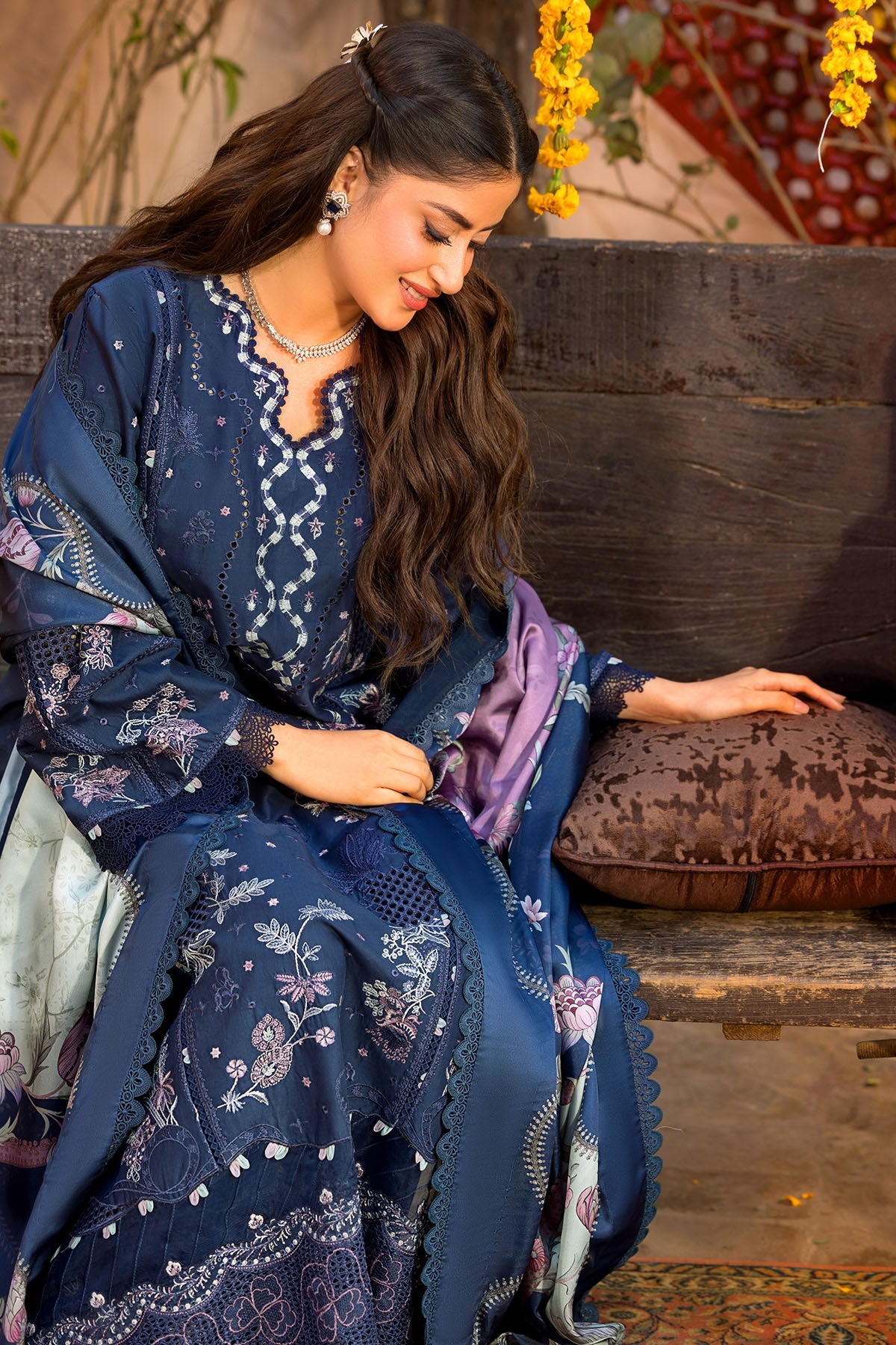 03-Piece Embroidered Lawn Suit With Silk Dupatta | Ready To Wear